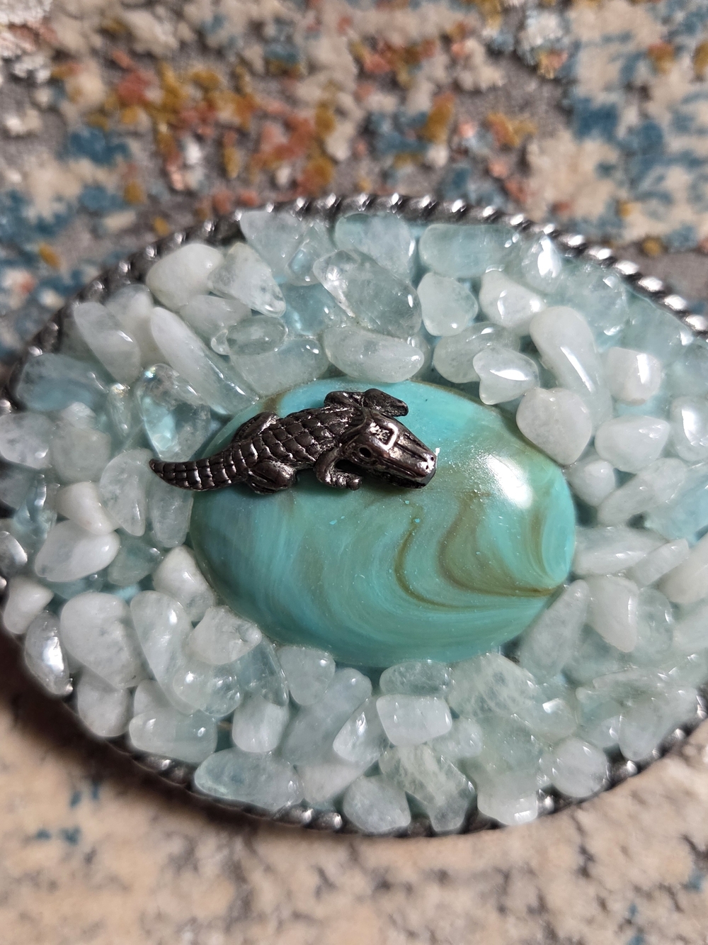 Ivan Rare Vintage Turquoise Stone Nuggets Silver Alligator Belt Buckle New